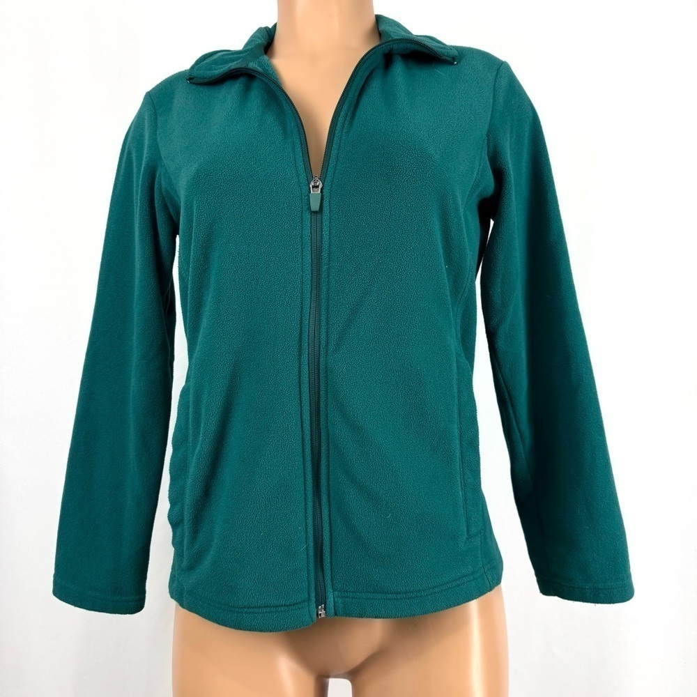 Lands End Women’s S Turquoise Green Full Zip Up Soft Fleece Jacket Sweater Top - Picture 5 of 11